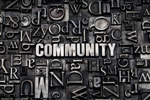 Das Wort "Community" in Drucklettern gesetzt